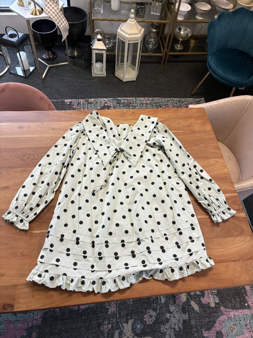 Lisa Says Gah- leigh dress polka mini dress with ruffle trim